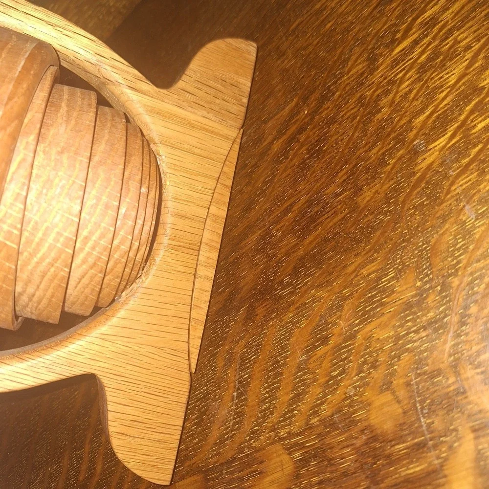 Carved Wood Tulips Collapsible Bowl Flower Basket Folds Flat Country Dutch